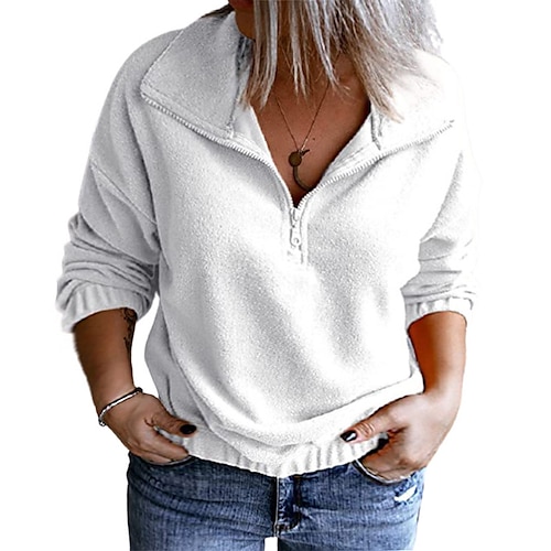 

Mujer Talla extra Tops Sudadera Sudadera con capucha Plano Cremallera Manga Larga Cuello Mao Básico Casual Diario Noche Mezcla de Algodón Otoño Invierno Blanco Azul Piscina / Talla Grande