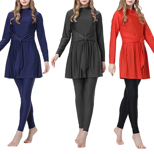 

Women's Burkini Hijab Swimsuit Full Coverage UPF50 Long Sleeve Bathing Suit 3-Piece Modest Swimwear Swimming Beach Water Sports Solid Colored Spring Summer Autumn