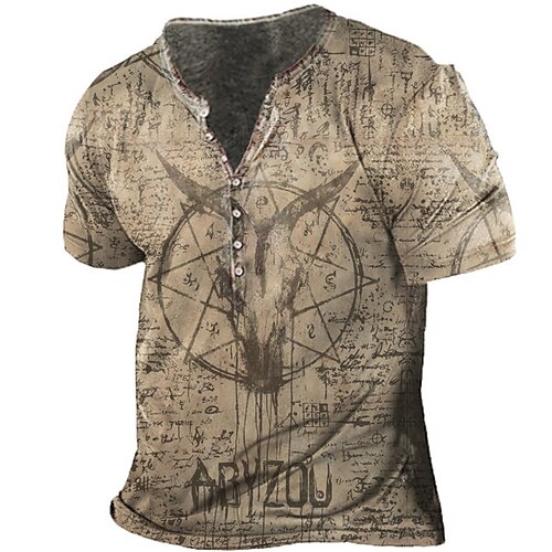 

Men's T shirt Tee Henley Shirt Tee Graphic Map Henley Khaki Short Sleeve 3D Print Plus Size Outdoor Daily Button-Down Print Tops Basic Designer Casual Big and Tall / Summer / Summer / Sports