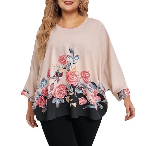 

Women's Plus Size Tops Blouse Floral Print Long Sleeve Crewneck Streetwear Daily Vacation Chiffon Fall Winter Purple Apricot