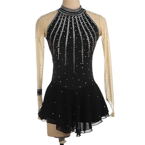

Figure Skating Dress Women's Girls' Ice Skating Dress White Black Purple Spandex High Elasticity Training Competition Skating Wear Handmade Crystal / Rhinestone Long Sleeve Ice Skating Figure Skating