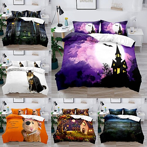

3-Piece Halloween Decoration Duvet Cover Set Hotel Bedding Sets Comforter Cover Include 1 Duvet Cover, 2 Pillowcases for Double/Queen/King(1 Pillowcase for Twin/Single)