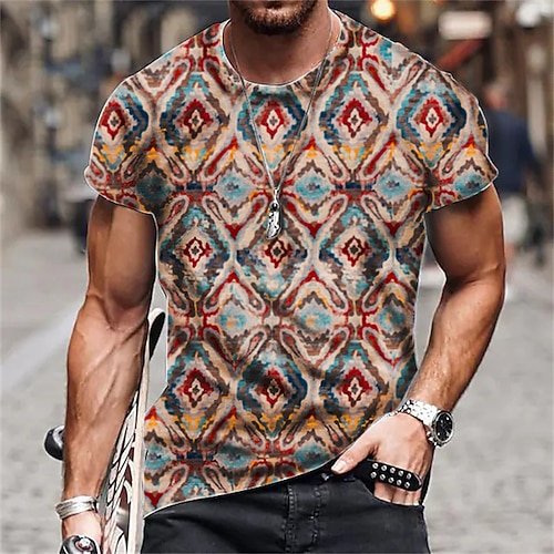 

Men's Unisex T shirt Tee Tribal Graphic Prints Crew Neck Blue Red Short Sleeve 3D Print Outdoor Street Print Tops Sports Designer Casual Big and Tall / Summer / Summer