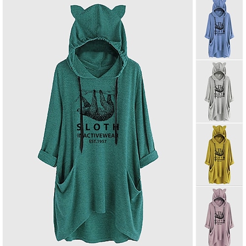 

Inspired by Animal Cat Ear Sloth T-shirt Sweatshirt Oversized Hoodie Animal Graphic Hoodie For Women's Girls' Adults' Hot Stamping Spandex Homecoming Vacation