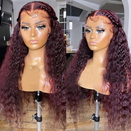 

Unprocessed Virgin Hair 13x4 Lace Front Wig Free Part Brazilian Hair Water Wave Burgundy Wig 130% 150% Density with Baby Hair Natural Hairline 100% Virgin Glueless Pre-Plucked For Women wigs for