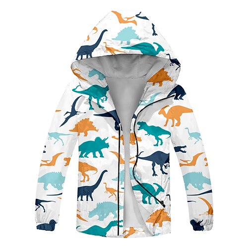 

Kids Boys Jacket Outerwear Animal Dinosaur Long Sleeve Zipper Coat Daily Active Streetwear Sport White Winter Fall 3-12 Years