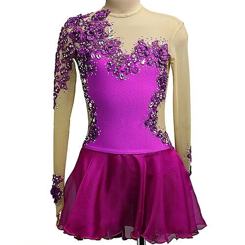 

Figure Skating Dress Women's Girls' Ice Skating Dress Black Purple Rosy Pink Open Back Spandex High Elasticity Training Competition Skating Wear Handmade Crystal / Rhinestone Long Sleeve Ice Skating