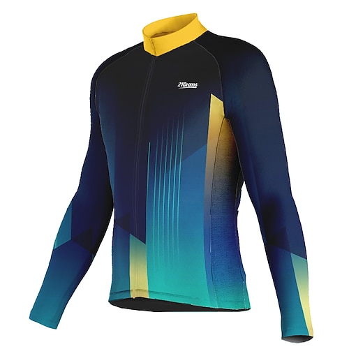 

21Grams Men's Cycling Jersey Long Sleeve Bike Top with 3 Rear Pockets Mountain Bike MTB Road Bike Cycling Breathable Quick Dry Moisture Wicking Reflective Strips Dark Blue Geometic Polyester Spandex
