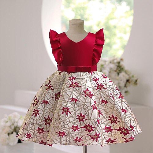 

Kids Girls' Dress Flower Skater Dress Knee-length Dress Party Bow Sleeveless Cute Dress 3-10 Years Spring Black Red