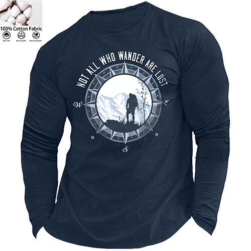 

Men's Unisex T shirt Tee Mountain Crew Neck Green Navy Blue Gray Black Print Outdoor Street Long Sleeve Print Clothing Apparel Sports Designer Simple Casual