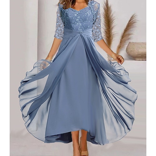 

Women's Party Dress Lace Dress Swing Dress Long Dress Maxi Dress Blue Half Sleeve Pure Color Patchwork Spring Summer Dress V Neck Romantic Wedding Birthday 2023 S M L XL 2XL 3XL