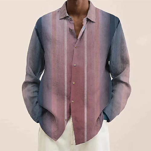 

Men's Shirt Striped Graphic Prints Turndown Street Sports Button-Down Print Long Sleeve Tops Casual Fashion Comfortable Big and Tall Green Pink