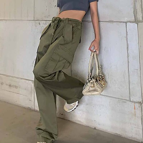 

Women's Cargo Pants Pants Trousers Parachute Pants Kim Pants ArmyGreen High Waist Athleisure Casual Daily Baggy Micro-elastic Full Length Outdoor Solid Color S M L