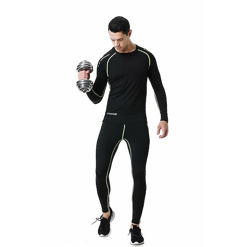 

Men's Activewear Set Compression Suit 2 Piece Athletic Long Sleeve Spandex Breathable Quick Dry Moisture Wicking Fitness Running Jogging Sportswear Activewear Color Block Black BlackGray Blue