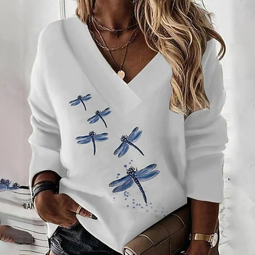 

Women's Plus Size Tops Pullover Sweatshirt Animal Print Long Sleeve V Neck Streetwear Daily Vacation Polyester Fall Winter White