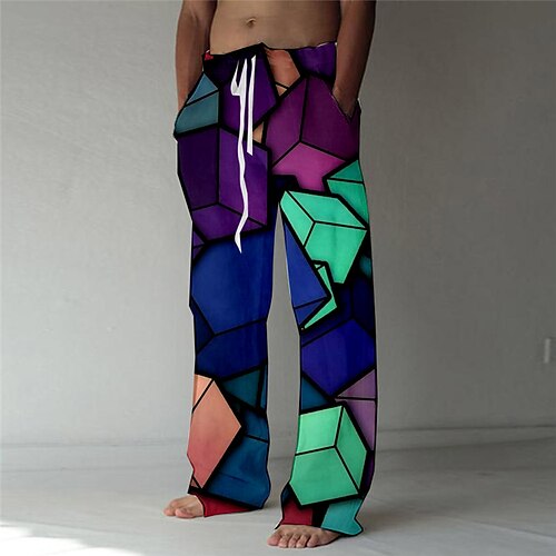 

Men's Trousers Beach Pants Pocket Drawstring Elastic Waist Graphic Prints Geometry Comfort Breathable Casual Daily Holiday Streetwear Designer Green Blue
