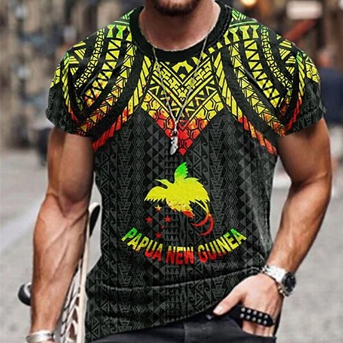 

Men's Unisex T shirt Tee Tribal Graphic Prints Crew Neck Green Short Sleeve 3D Print Outdoor Street Print Tops Vintage Sports Casual Big and Tall / Summer / Summer