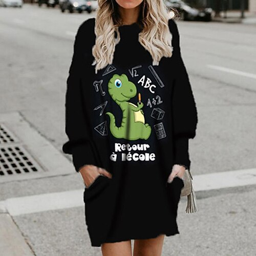 

Women's Shift Dress Short Mini Dress Green Black Pink Long Sleeve Print Letter Pocket Print Fall Winter Hooded Casual 2022 S M L XL XXL 3XL