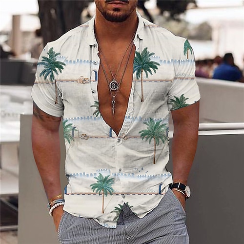 

Men's Shirt Coconut Tree Turndown Beige Short Sleeves 3D Print Outdoor Street Button-Down Print Tops Fashion Designer Casual Breathable / Summer / Spring / Summer