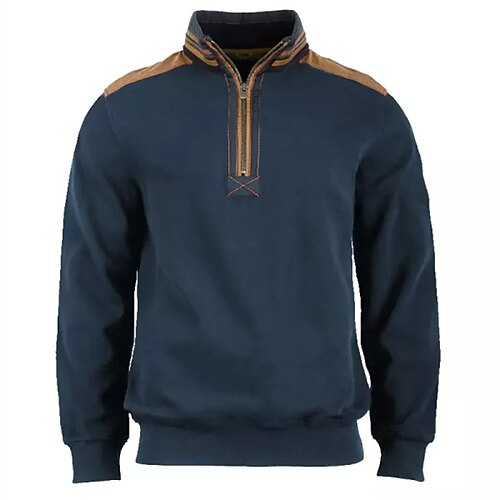 

Men's Zip Hoodie Sweatshirt Pullover Color Block Quarter Zip Daily Holiday Going out non-printing Streetwear Casual Hoodies Sweatshirts Long Sleeve Navy Blue