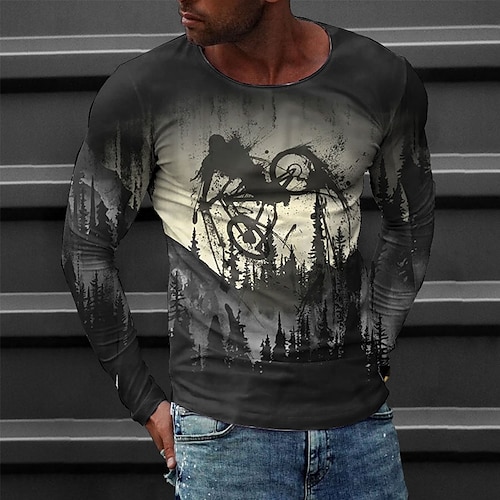 

Homme T shirt Tee Tee Graphic Col Rond Noir 3D effet Casual du quotidien Manches Longues Imprimer Vêtement Tenue Mode Design Confortable Grand et grand