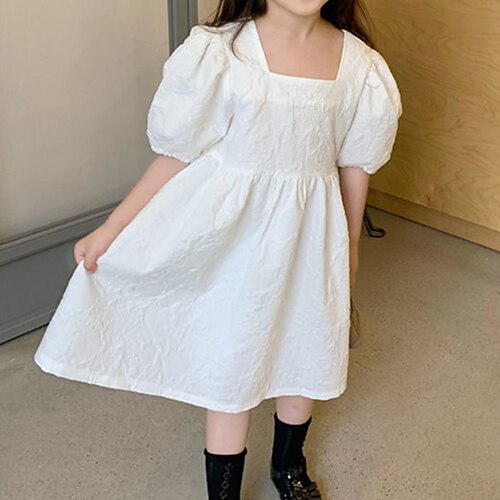 

Kids Girls' Dress Solid Colored A Line Dress Dress Daily Short Sleeve Cute Dress 3-10 Years Spring White