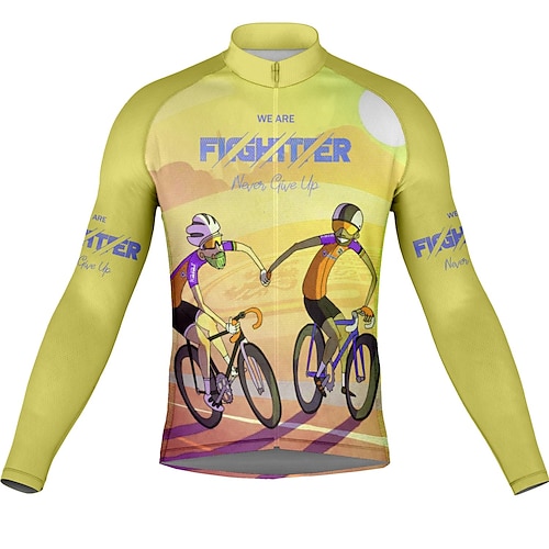 

21Grams Men's Cycling Jersey Long Sleeve Bike Top with 3 Rear Pockets Mountain Bike MTB Road Bike Cycling Breathable Quick Dry Moisture Wicking Reflective Strips Yellow Graphic Polyester Spandex