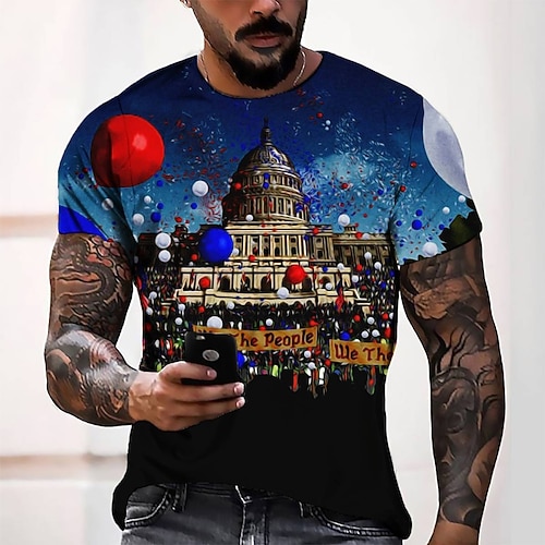 

Men's T shirt Tee Tee Graphic Round Neck Blue Short Sleeve 3D Print Casual Daily 3D Print Tops Fashion Cool Designer Comfortable / Summer / Summer