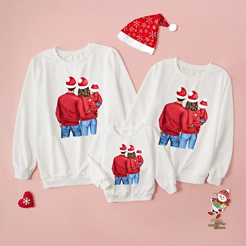 

Family Ugly Christmas Sweatshirt Pullover Graphic Ugly Christmas pattern Daily Print White Long Sleeve Casual Matching Outfits