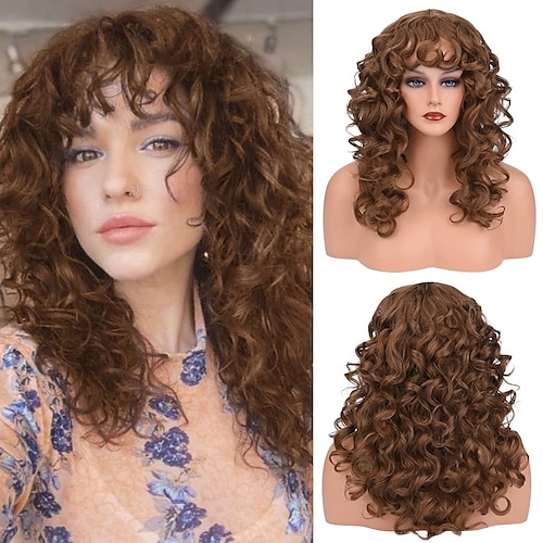 

Eddie Munson Wig Curly wigs with Bangs for Women REECHO Black Brown Curly Shag Synthetic Hair Replacement Wig for Daily Use Party Cosplay