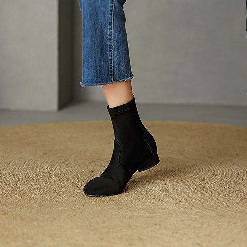 

Women's Boots Booties Ankle Boots Chunky Heel Round Toe Minimalism Daily Work Nubuck Loafer Fall Winter Solid Colored Almond Black
