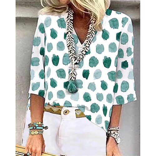 

Per donna Camicia Blusa Giallo Blu Verde A pois Stampa Manica a 3/4 Informale Essenziale A V Standard S