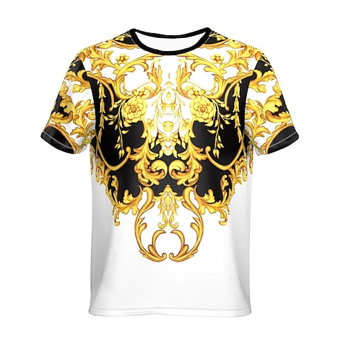 

Men's Unisex T shirt Tee 3D Print Floral Graphic Prints Crew Neck Street Daily Print Short Sleeve Tops Casual Classic Big and Tall Sports Gold / Summer