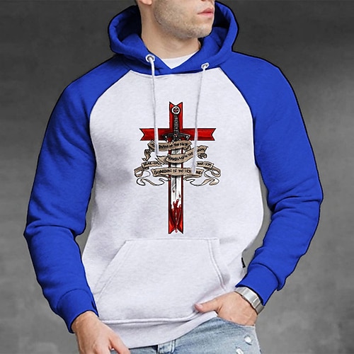 

Men's Pullover Hoodie Sweatshirt Hooded Graphic Cross Print Sports Outdoor Daily Sports Hot Stamping Basic Designer Hoodies Sweatshirts Long Sleeve White / Spring / Fall