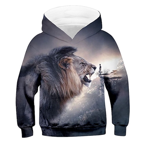 

Kids Boys Hoodie Animal Outdoor 3D Print Long Sleeve Pocket Active 3-13 Years Winter Gray