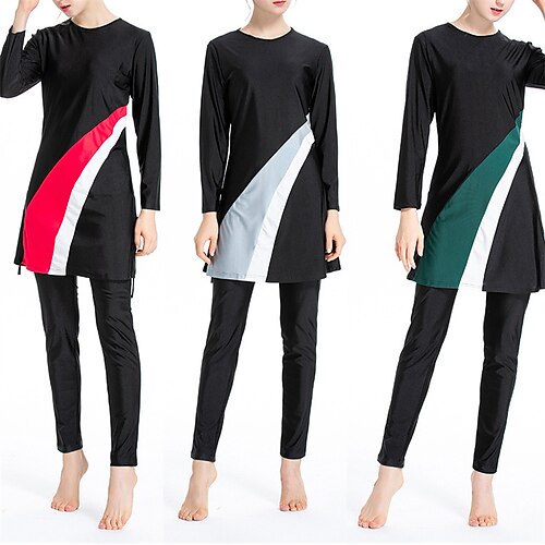 

Women's Burkini Hijab Swimsuit Full Coverage UPF50 Long Sleeve Bathing Suit 3-Piece Modest Swimwear Swimming Beach Water Sports Patchwork Spring Summer Autumn