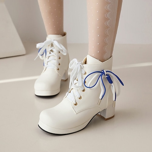 

Girls' Boots Princess Shoes Daily PU Princess Shoes Big Kids(7years ) Party Daily Buckle Lace-up White Black Rosy Pink Fall Winter / Booties / Ankle Boots