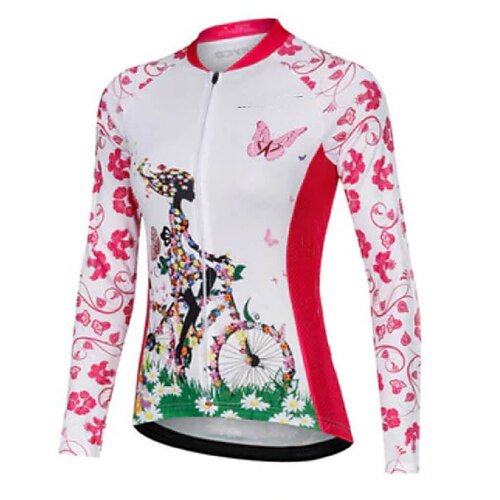 

21Grams Women's Cycling Jersey Long Sleeve Bike Top with 3 Rear Pockets Mountain Bike MTB Road Bike Cycling Quick Dry Moisture Wicking White Butterfly Floral Botanical Sports Clothing Apparel