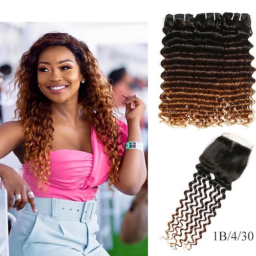 

4 Bundles Hair Weaves Brazilian Hair Deep Wave Human Hair Extensions 100% Remy Hair Weave Bundles Bundle Hair One Pack Solution Human Hair Extensions 8-22 inch Multi-color with Baby Hair Odor Free