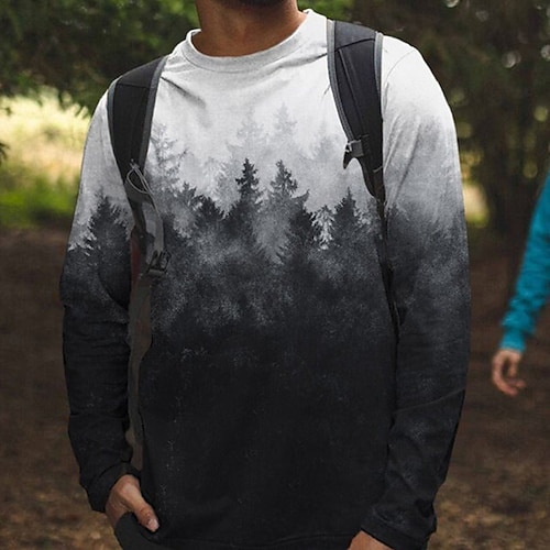 

Men's Unisex T shirt Tee Graphic Prints Forest Crew Neck Dark Gray Long Sleeve 3D Print Outdoor Street Print Tops Basic Sports Casual Classic