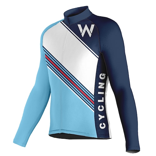 

21Grams Men's Cycling Jersey Long Sleeve Bike Top with 3 Rear Pockets Mountain Bike MTB Road Bike Cycling Breathable Quick Dry Moisture Wicking Reflective Strips Sky Blue Stripes Polyester Spandex