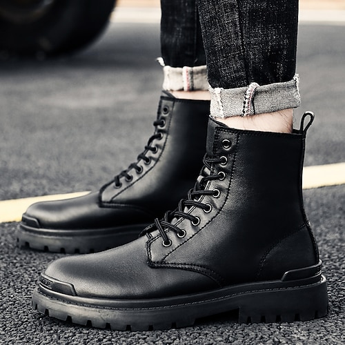 

Men's Boots Combat Boots Vintage Casual Outdoor Walking Shoes PU Mid-Calf Boots Black Winter Fall