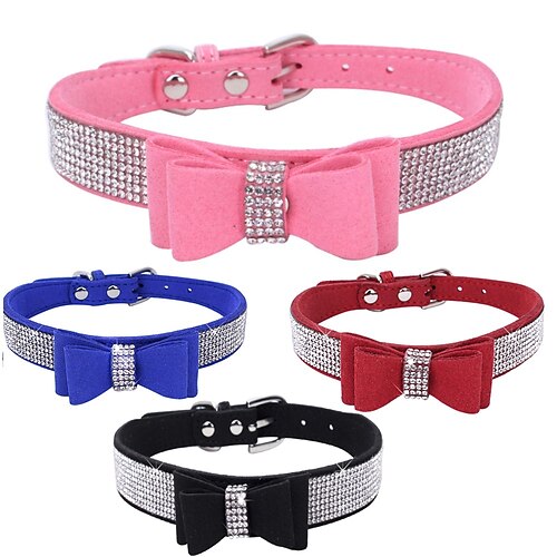 

Pet Puppy Cat Shiny Rhinestone Pet Collar PU Velvet Leather With Crastal Bling Blink Bow Butterfly Dog Collar For X'mas Gift