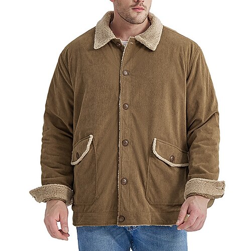 

Men's Pure Color Turndown Dark Green Brown Black non-printing Street Daily Long Sleeve Pocket Clothing Apparel Streetwear Simple Casual / Winter / Fall / Winter