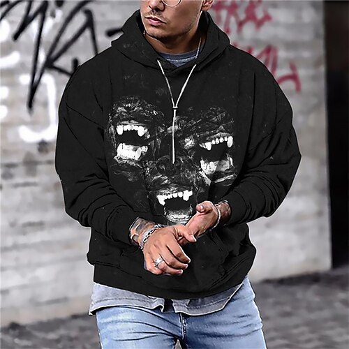 

Men's Unisex Pullover Hoodie Sweatshirt Brown Black Hooded Animal Graphic Prints Print Daily Sports 3D Print Streetwear Designer Casual Spring & Fall Clothing Apparel Hoodies Sweatshirts Long Sleeve