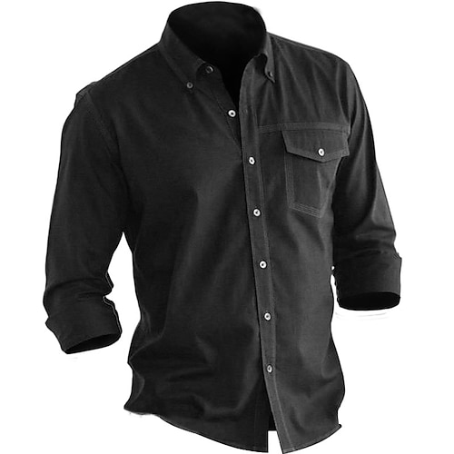 

Men's Shirt Cargo Shirt Solid Colored Turndown Black Street Daily Long Sleeve Button-Down Clothing Apparel Fashion Casual Comfortable Big and Tall / Summer / Summer / Sports