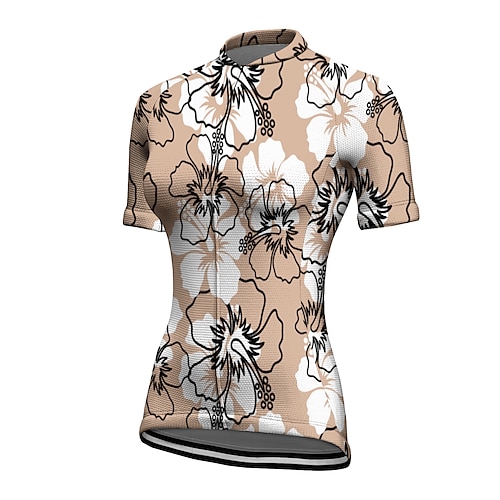 

21Grams Women's Cycling Jersey Short Sleeve Bike Top with 3 Rear Pockets Mountain Bike MTB Road Bike Cycling Breathable Quick Dry Moisture Wicking Reflective Strips Khaki Floral Botanical Polyester