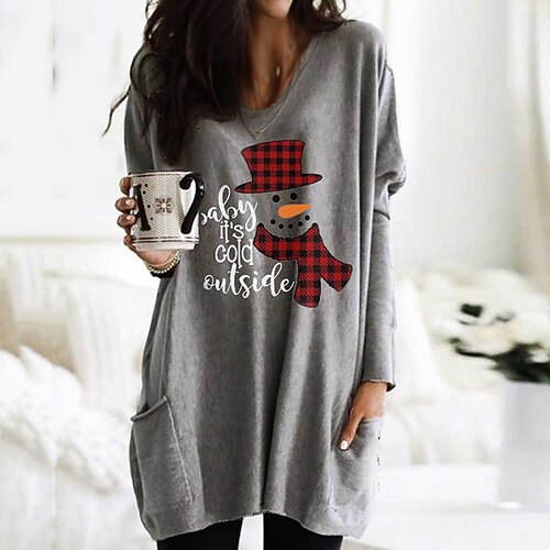 

Women's Casual Dress Shift Dress Short Mini Dress Green Gray Khaki Long Sleeve Print Plaid Letter Pocket Print Fall Winter Round Neck V Neck Casual Loose 2022 S M L XL XXL 3XL