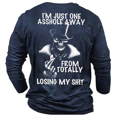 

Men's Unisex T shirt Tee Cartoon Letter Graphic Prints Crew Neck Navy Blue Black 3D Print Outdoor Street Long Sleeve Print Clothing Apparel Basic Sports Designer Casual