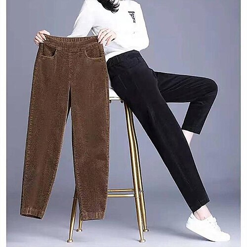 

Women's Chinos Fleece Pants Pants Trousers Corduroy Fleece lined brown lambskin grey lambskin black lambskin Mid Waist Fashion Casual Weekend Side Pockets Micro-elastic Ankle-Length Comfort Plain L